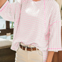 Pink Popcorn Textured Stripe Tee