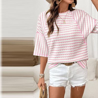 Pink Popcorn Textured Stripe Tee