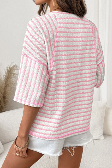 Pink Popcorn Textured Stripe Tee