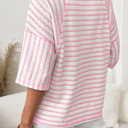  Pink Popcorn Textured Stripe Tee