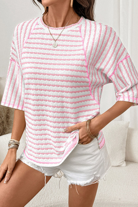 Pink Popcorn Textured Stripe Tee