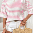  Pink Popcorn Textured Stripe Tee
