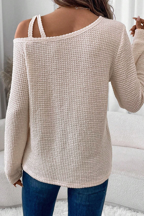 Soft Horizon One-Shoulder Waffle Top
