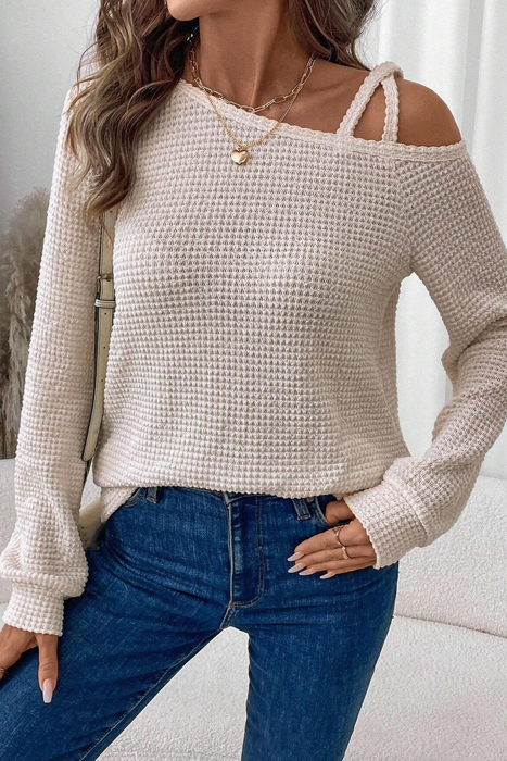 Soft Horizon One-Shoulder Waffle Top