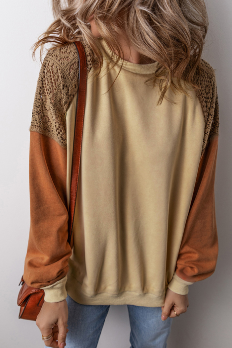 Rust Contrast Lace Sleeve Sweatshirt