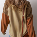  Rust Contrast Lace Sleeve Sweatshirt