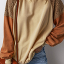  Rust Contrast Lace Sleeve Sweatshirt