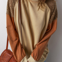  Rust Contrast Lace Sleeve Sweatshirt