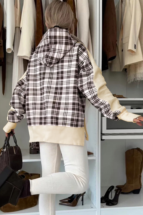 Plaid & Cozy Contrast Hoodie