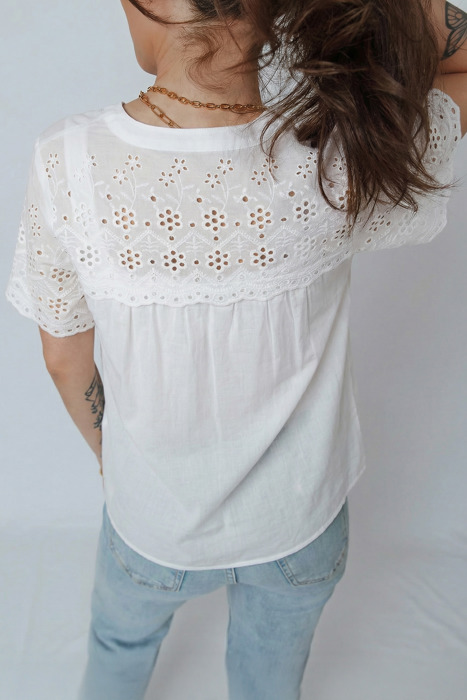 White Eyelet Flutter Blouse