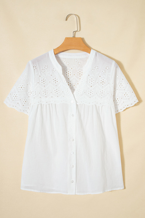 White Eyelet Flutter Blouse