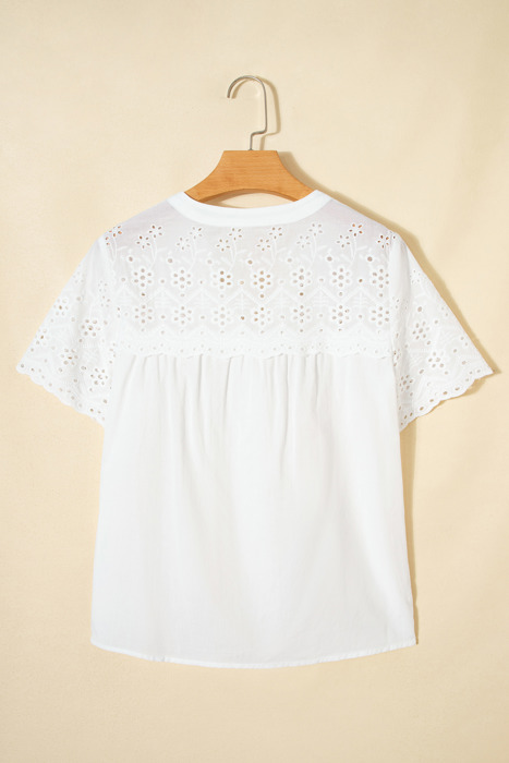 White Eyelet Flutter Blouse