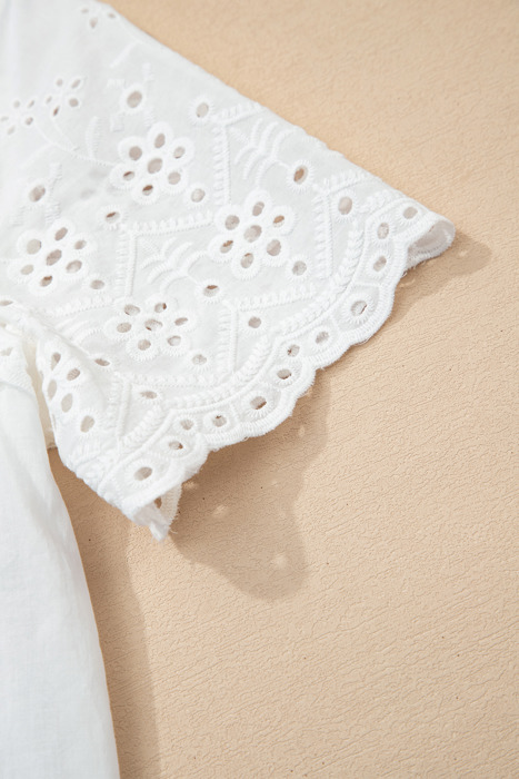 White Eyelet Flutter Blouse
