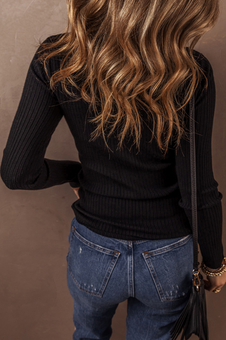 Timeless Noir Ribbed Knit Cardigan