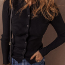  Timeless Noir Ribbed Knit Cardigan