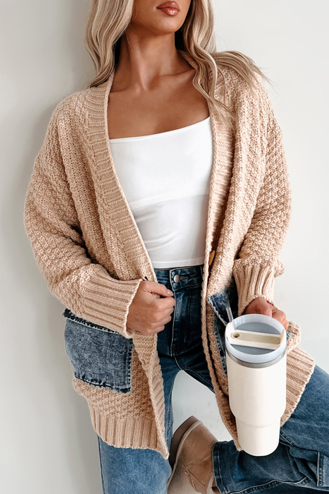 Cozy Contrast Denim Pocket Cardigan
