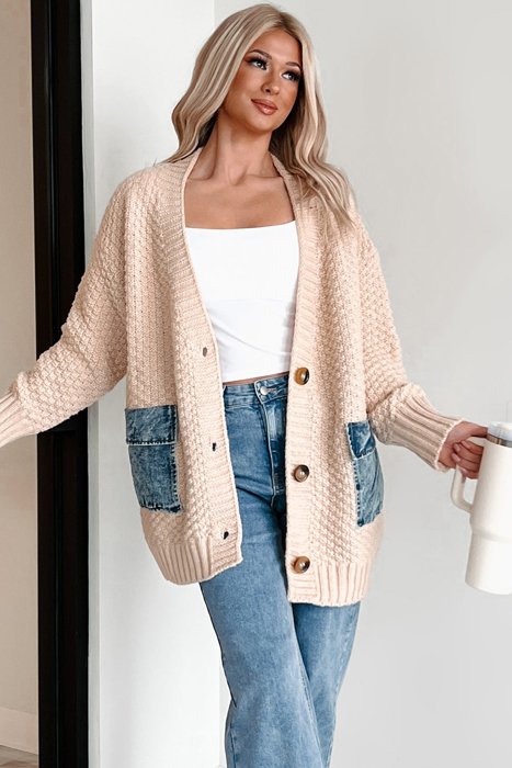 Cozy Contrast Denim Pocket Cardigan