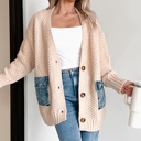  Cozy Contrast Denim Pocket Cardigan
