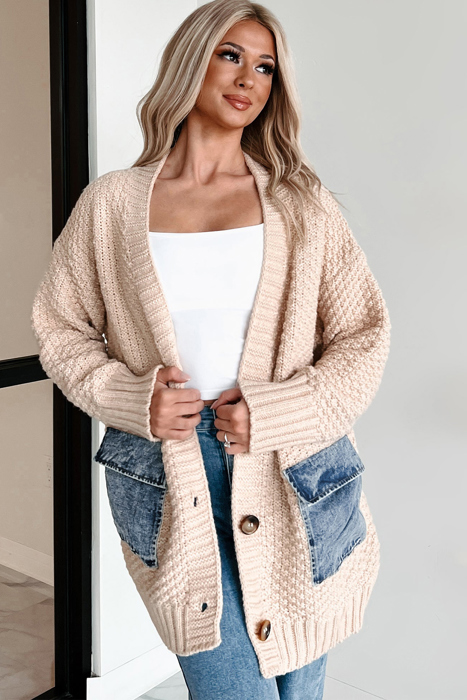 Cozy Contrast Denim Pocket Cardigan