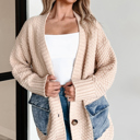  Cozy Contrast Denim Pocket Cardigan