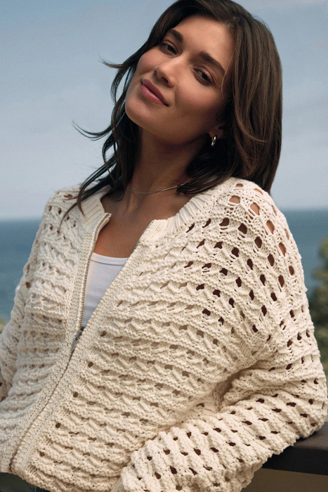 Soft Breeze Crochet Zip Cardigan