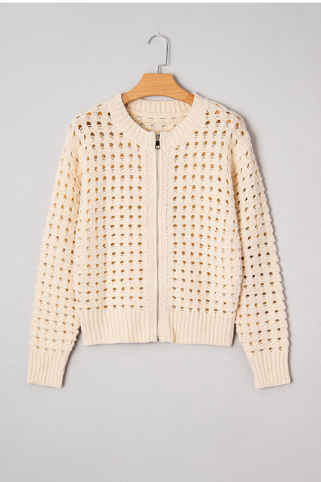 Soft Breeze Crochet Zip Cardigan