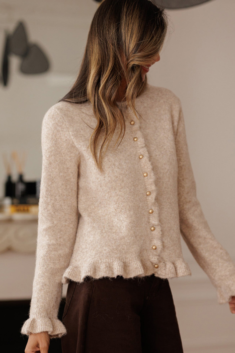 Velvet Pearl Ruffle Cardigan