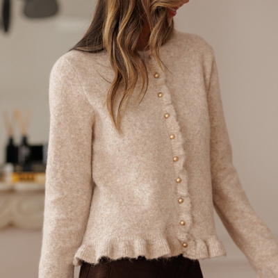 Velvet Pearl Ruffle Cardigan