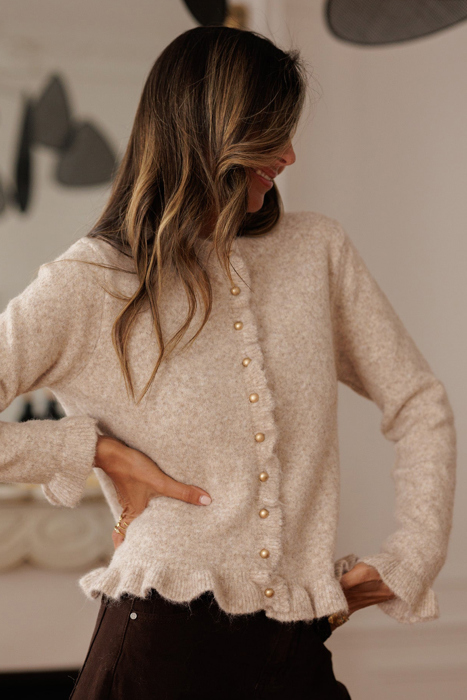 Velvet Pearl Ruffle Cardigan