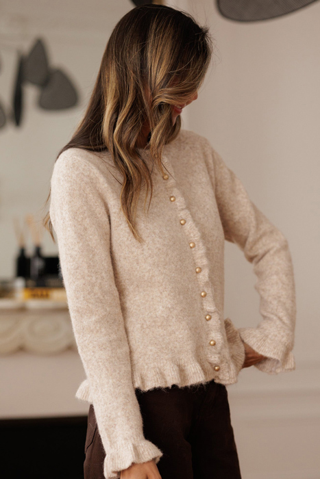 Velvet Pearl Ruffle Cardigan