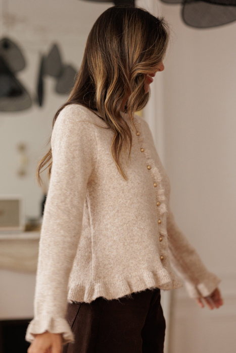Velvet Pearl Ruffle Cardigan
