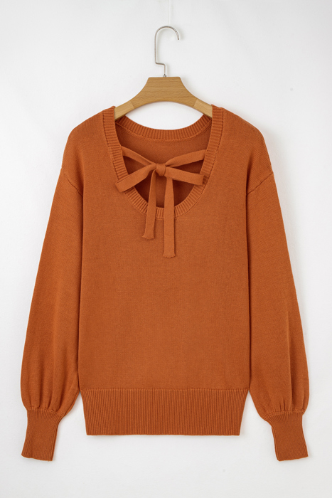 Autumn Ribbon-Back Knit Sweater
