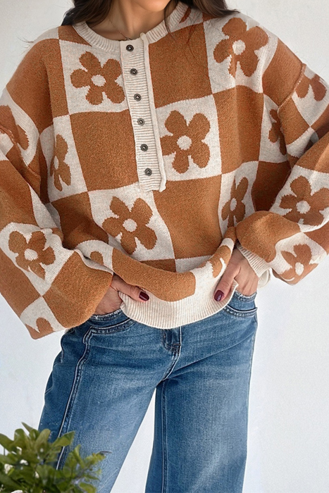 Retro Bloom Henley Sweater