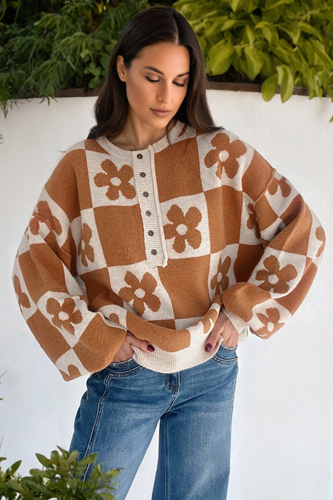 Retro Bloom Henley Sweater