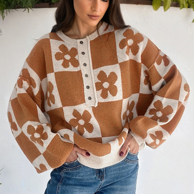 Retro Bloom Henley Sweater