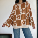  Retro Bloom Henley Sweater