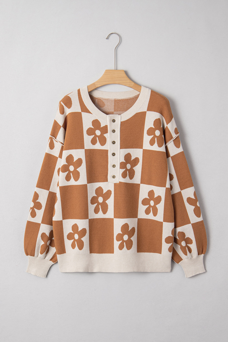 Retro Bloom Henley Sweater