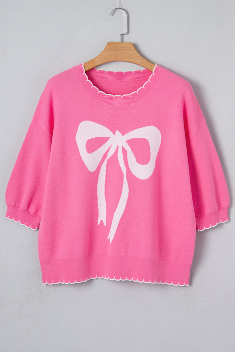 Magenta Scallop Bow Sweater