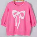  Magenta Scallop Bow Sweater