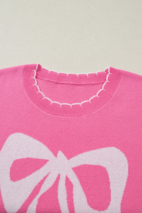 Magenta Scallop Bow Sweater