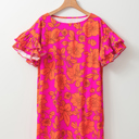  Electric Bloom Ruffle Sleeve Dress
