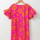  Electric Bloom Ruffle Sleeve Dress