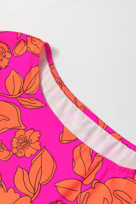 Electric Bloom Ruffle Sleeve Dress