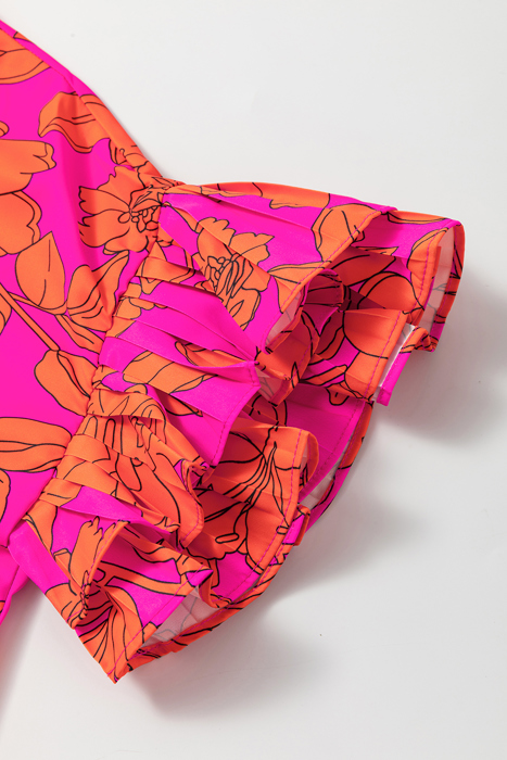 Electric Bloom Ruffle Sleeve Dress