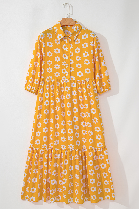 Sunlit Daisy Tiered Midi Dress