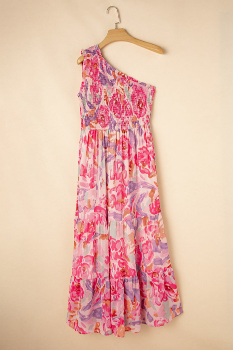 Watercolor One-Shoulder Maxi Dress