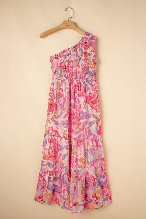 Watercolor One-Shoulder Maxi Dress