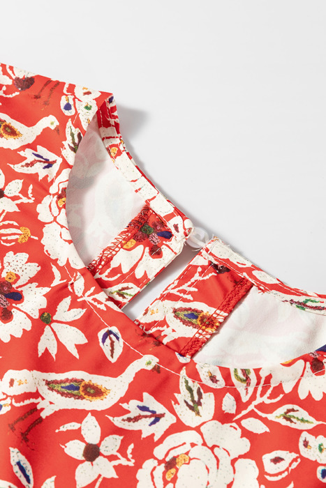 Crimson Crane Garden Mini Dress