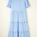  Sky Stripe Scallop Tier Midi Dress