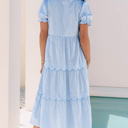  Sky Stripe Scallop Tier Midi Dress